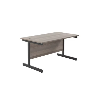 Image of Jemini Rectangular Single Upright Cantilever Desk 1400x800x730mm Grey Oak/Black KF810759