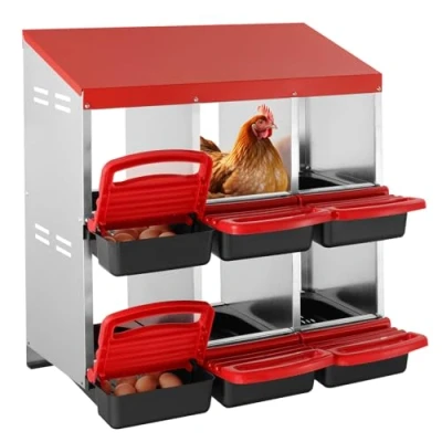 Image of VEVOR Chicken Nest Box, 6 Compartment, 30 to 45 in Stable &amp; Corrosion Resistant Mental Nesting Boxes with Inclined Boxes, Bottom Holes Resting Platform, Fit for Different Breeds