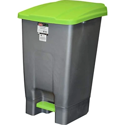 Image of Sterling Ventures Large Heavy Duty Waste Rubbish Recycling Pedal Wheelie Bin with Coloured Lid (70L, Green Lid)