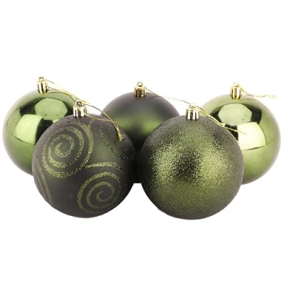 Image of Christmas Concepts® Pack of 5 100mm (4&quot;) Large Baubles Shiny, Matte &amp; Glitter Design Decorations (Forrest Green) …