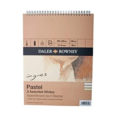 Image of Daler Rowney Ingres 160gsm 12 x 9in Pastel Paper Spiral Pad, Laid Texture, 3 Assorted Colours, 24 Sheets, Ideal for Professional Artists &amp; Students