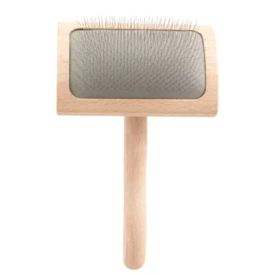 Image of Chris Christensen Dog Brush, Mark VI Curved Slicker Groom Like a Professional, Stainless Steel Pins, Lightweight Beech Wood Body, Ground and Polished Tips