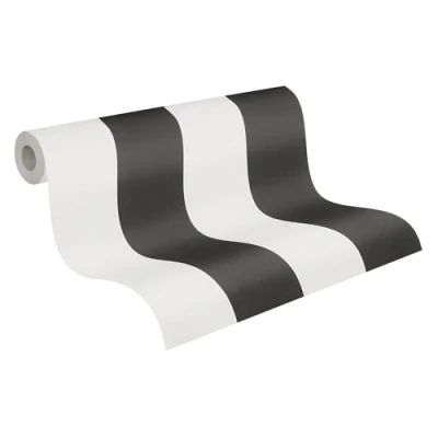 Image of A.S. Création Striped Wallpaper Black &amp; White Non Woven wallcovering 10.05 m x 0.53 334213