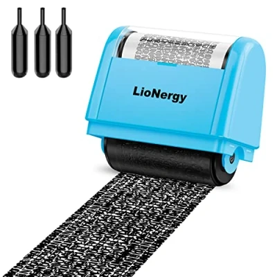 Image of Identity Protection Roller Stamp LioNergy Theft Prevention Security with 3 Refills Blue