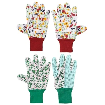 Image of Rumyve 2 Pairs Ladies Gardening Gloves,Floral Garden Gloves Set for Women,Comfortable Safety Work with Elastic Cuffs Yard Cleaning Landscaping Camping