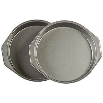 Image of Amazon Basics Nonstick Round Carbon Steel Cake Pan, 22.8 cm, 2 Pack, Grey