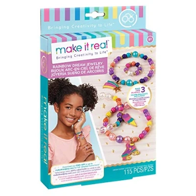 Image of Make It Real Rainbow Bracelet Making Kit with Ring Girls Jewellery Arts and Crafts for Kids