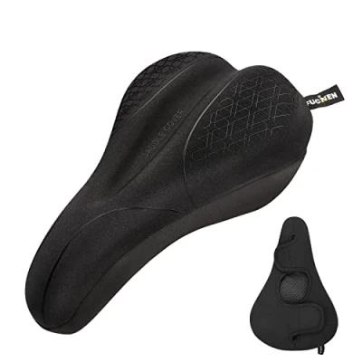 Image of FUCNEN Gel Bike Seat Cover Padded Black Cushion Saddle For Soft &amp; Comfortable Mountain/Road/Exercise/Spin Bikes Narrow Size Women Men Cycling