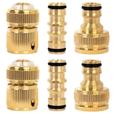 Image of BLOSTM Brass Garden Hose Connector 6 Pack Rustproof Fittings &amp; Connectors Set with 2x Double Male Connector, ½ End Quick Connect, Tap Fits Most Pipes