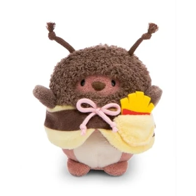 Image of NICI soft toy bear Nomo 8cm with french fries and bee costume in gift box 8,5x6,5x10cm brown Cuddly cute plush to snuggle play with, for children &amp; adults, great idea 61142