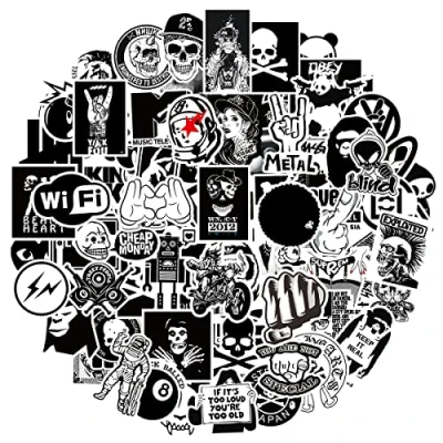 Image of MARSFORCE Fashion Black&amp;White Stickers, Cool Waterproof Vinyl Decals for Laptop Water Bottles Skateboard Bike Car Helmet Travel Luggage Guitar Toy Phones DIY Party [100 PCS]