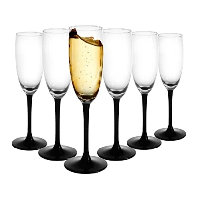 Image of SOLAVIA Champagne Glass Flute Set of 6 Capacity 170ml Pack Black Long Stem H21cm Idea for Dinner Celebrations Party