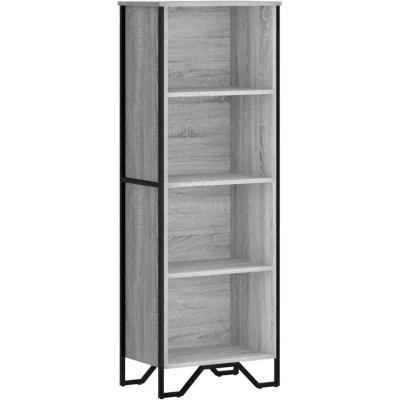 Image of vidaXL Bookcase Bookshelf Rack Storage Cabinet Grey Sonoma Engineered Wood 4 Compartment Shelf with Metal Feet Bedroom, Living Room, Office, Modern Furniture 50 x 31 137.5 cm