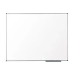 Image of Nobo Steel Magnetic Whiteboard, 1200 x 900mm, Aluminium Trim, Corner Wall Mounting, Includes Whiteboard Pen Tray, Essence Range, 120 90cm, White, 1905211
