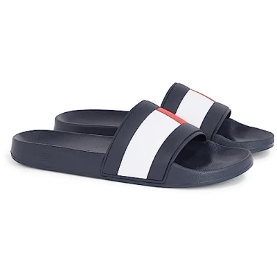 Image of Tommy Hilfiger Men Rubber TH Flag Pool Slide Sandals, Blue (Desert Sky), 40 EU