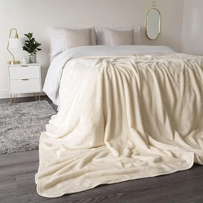 Image of Luxury Faux Fur Throw Over Sofa Bed Mink Soft Warm Fleece Blanket (Cream, King 200cm x 240cm)