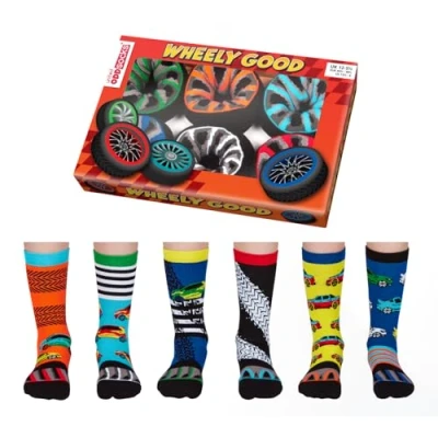 Image of United Oddsocks 6 Mix &amp; Match Wheely Good Socks For Boys, UK 12 5.5 (EUR 30.5 38.5), Novelty,Fun Gifting Crew