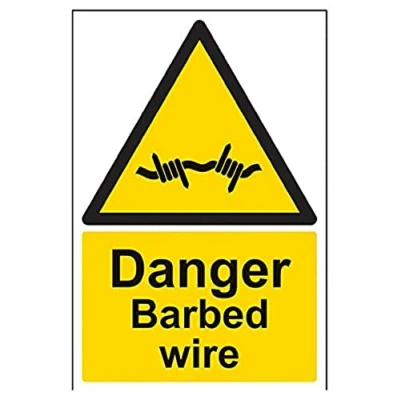 Image of VSafety Danger Barbed Wire Sign Portrait 200mm x 300mm 1mm Rigid Plastic