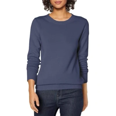 Image of Amazon Essentials Women&#039;s 100% Cotton Crewneck Sweater (Available in Plus Size), Navy, L