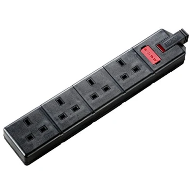 Image of Masterplug ELS134B 01 Permaplug Four Socket Trailing With Power Indicator, Without Plug And Cable, 13 Amp, Black