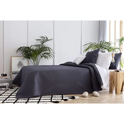 Image of Todocama Fine Boutique Bedspread with Rhombus Design, for Spring, Summer, Autumn and Winter, 100% Extra Soft Microfibre, Multi purpose Bed Cover, 105 200 x 260 cm Dark Grey