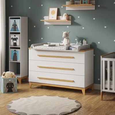 Image of VitaliSpa Changing dresser Malia, White/Oak, 133 x 98 cm XL with 3 drawers