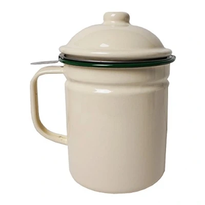 Image of Victor Enamel Oil Pot with Green Rim, Steel, 17x13x19 cm