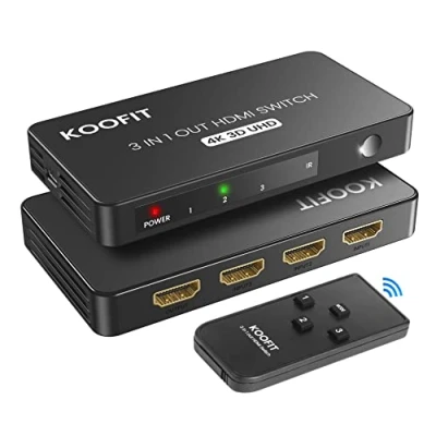 Image of HDMI Switch 3 In 1 Out, Splitter 4K with Remote, Switcher Auto Multi Connector Supports 3D UHD, for PS5, PS4, PS3, DVD, Blu ray, Xbox, Fire Stick, PC, TV