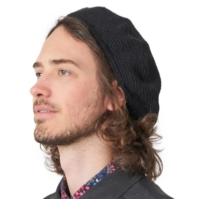 Image of Knit Beanie Hats for Women &amp; Men&#039;s Berets, 100% Cotton Crochet Cap Handmade French Beret Summer Winter, Black