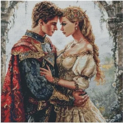 Image of Triumphal Reunion （2） Counted Cross Stitch Kits, 14ct 200x200 Stitch,36x36cm Cotton Prince and Princess kit