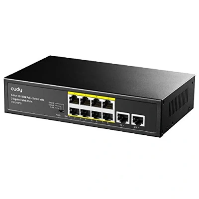Image of Cudy FS1010PG 8 Port PoE+ switch with 2 Gigabit Uplink Ports 120W, * 10/100Mbps PoE+@120W, Extend/VLAN mode, 802.3af/at Standard, Fanless, Watchdog, Plug and Play