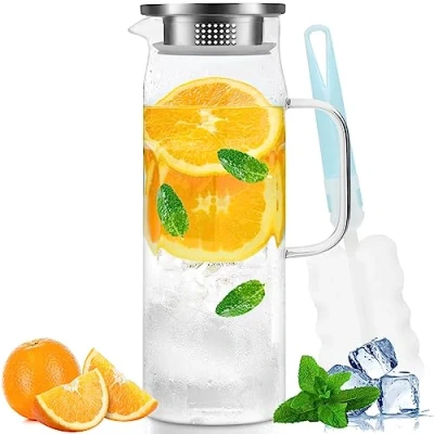 Image of Yirilan Water Jug, Glass Jug with Lid,Glass Pitcher,Glass Carafe Lid,Borosilicate Jug,iced Tea Pitcher,51 oz/1.5liter