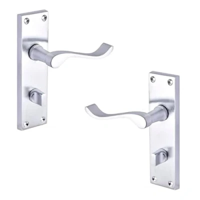 Image of Ironmongery Solutions® Internal Victorian Scroll Lever Bathroom Door Handle Set in Polished Brass, Chrome, Satin Nickel Finishes (Bathroom, Chrome)