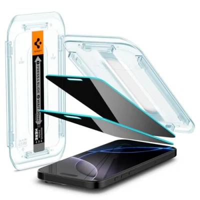 Image of Spigen Glas.tR EZ Fit Privacy Tempered Glass Screen Protector for iPhone 16 Pro 2 Pack