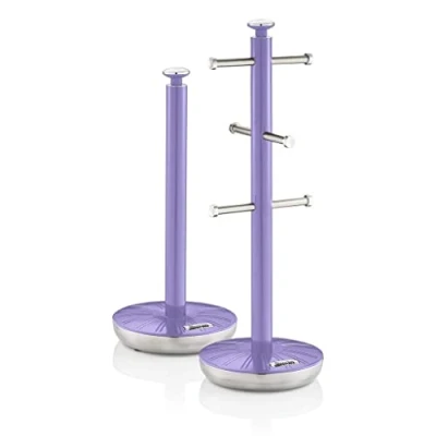 Image of Swan SWKA1054PURN Retro Kitchen Towel Pole and 6 Branch Mug Tree, Purple