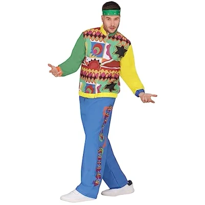 Image of FIESTAS GUIRCA Hip Hop Tracksuit Mens Fancy Dress Costume 90s Jamaican Reggae Shell Suit 80s Colourful Jogging Men Size L 42 44
