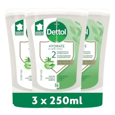 Image of Dettol soap refills hands kit no touch perfume aloe vera 250ml refill pack of 3