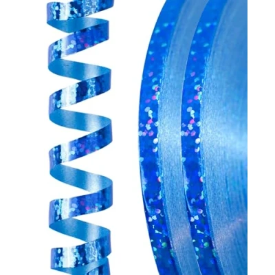 Image of PartyWoo Blue Ribbon, 131 Yards Curling Ribbon for Balloons, Iridescent Crimped Shiny Craft, Gift Wrapping, Wedding, Florist Flower (2 Rolls, 65.6 Yards/Roll)