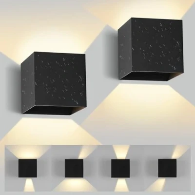 Image of SILAMPDI Outdoor Wall Lights 12W 3000K Led Waterproof IP65 Outside Adjustable Beam Aluminum Black Indoor Lamp Warm White for Garden Bathroom Bedroom Living Room 2pcs
