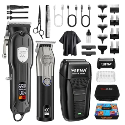 Image of HIENA PRO Hair Clippers Men Cordless for Set Professional Trimmer And Foil Shaver Electric Razor Beard Rechargeable Barber With LED Display（Black）