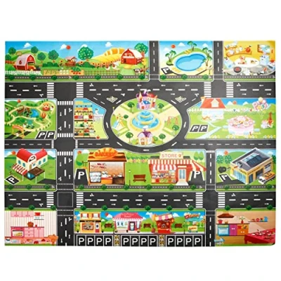 Image of JTMM PVC Carpet Playmat City Life, Rug Game Area &amp; Educational Learning Gift For Bedrooms And Playroom Size:39.3X51.1in/100x130CM