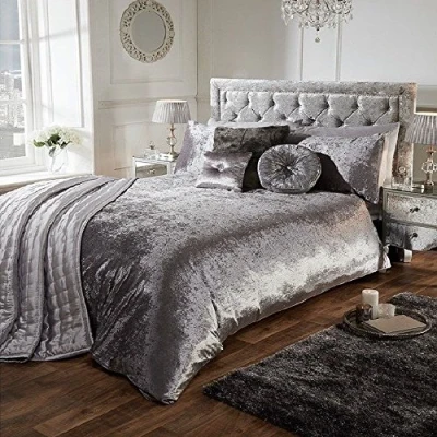 Image of Luxury Crushed Velvet Duvet Quilt Cover Bedroom Bedding Set (Silver Grey, Super king)