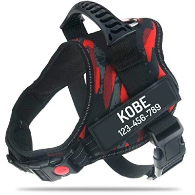Image of PawPawify Personalised No Pull Dog Harness with Custom Name and Phone Number, Heavy Duty Pet Vest to Prevent Tugging, Pulling, or Choking, Training Walking (Red Camo, XS Chest 17 22in)