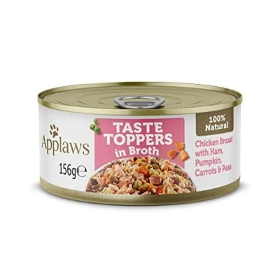 Image of Applaws 100% Natural Wet Dog Food Tins, Chicken Breast with Ham and Vegetable in Broth, 156g (Pack of 12)