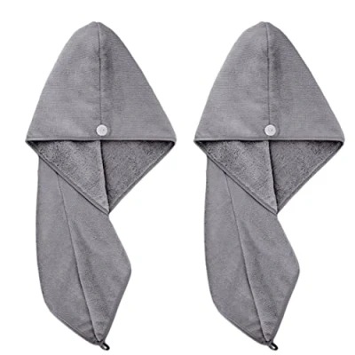 Image of POLYTE Microfibre Hair Turban Wrap Drying Towel, 30 x 71 cm, 2 Pack (Dark Gray)