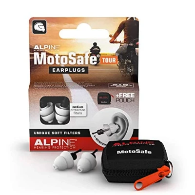 Image of Alpine MotoSafe Tour Ear Plugs Prevents Hearing Damage While Motorcycling Traffic Still Audible Comfortable Hypoallergenic Material Reusable Earplugs, 1 Pair