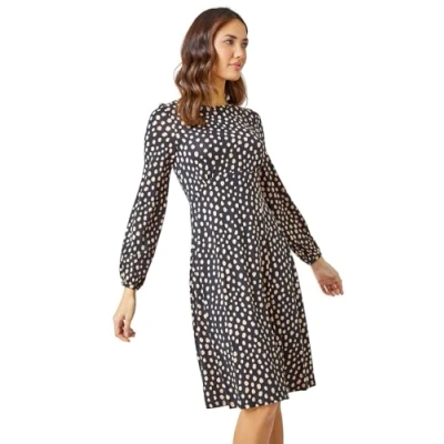 Image of Roman Womens Pebble Spot Tea Dress Black Size 10 UK