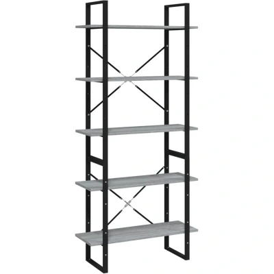 Image of vidaXL 5 Tier Book Cabinet Grey Sonoma 80x30x175 cm Engineered Wood