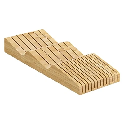Image of Navaris Bamboo in Drawer Knife Block Kitchen Work Surface or Holder Cutlery Insert Organiser Storage for 13 Knives