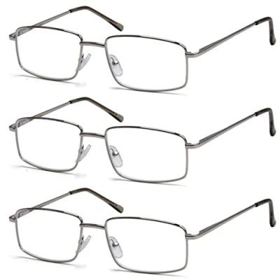 Image of Eyekepper 3 Pack Readers Rectangular Spring Temple Large Metal Reading Glasses Men Silver